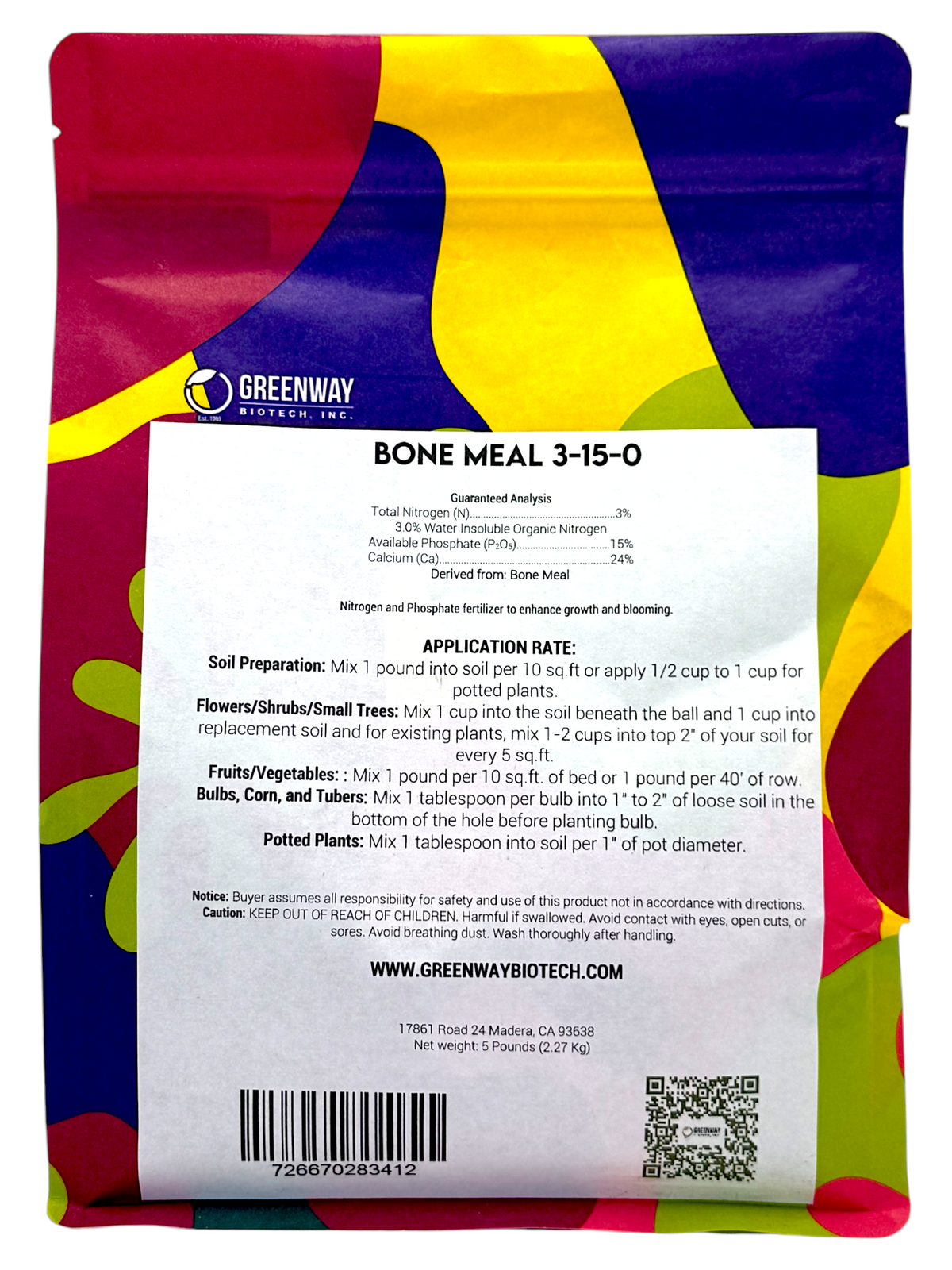 Organic Bone Meal Fertilizer 3-15-0 5 Pounds