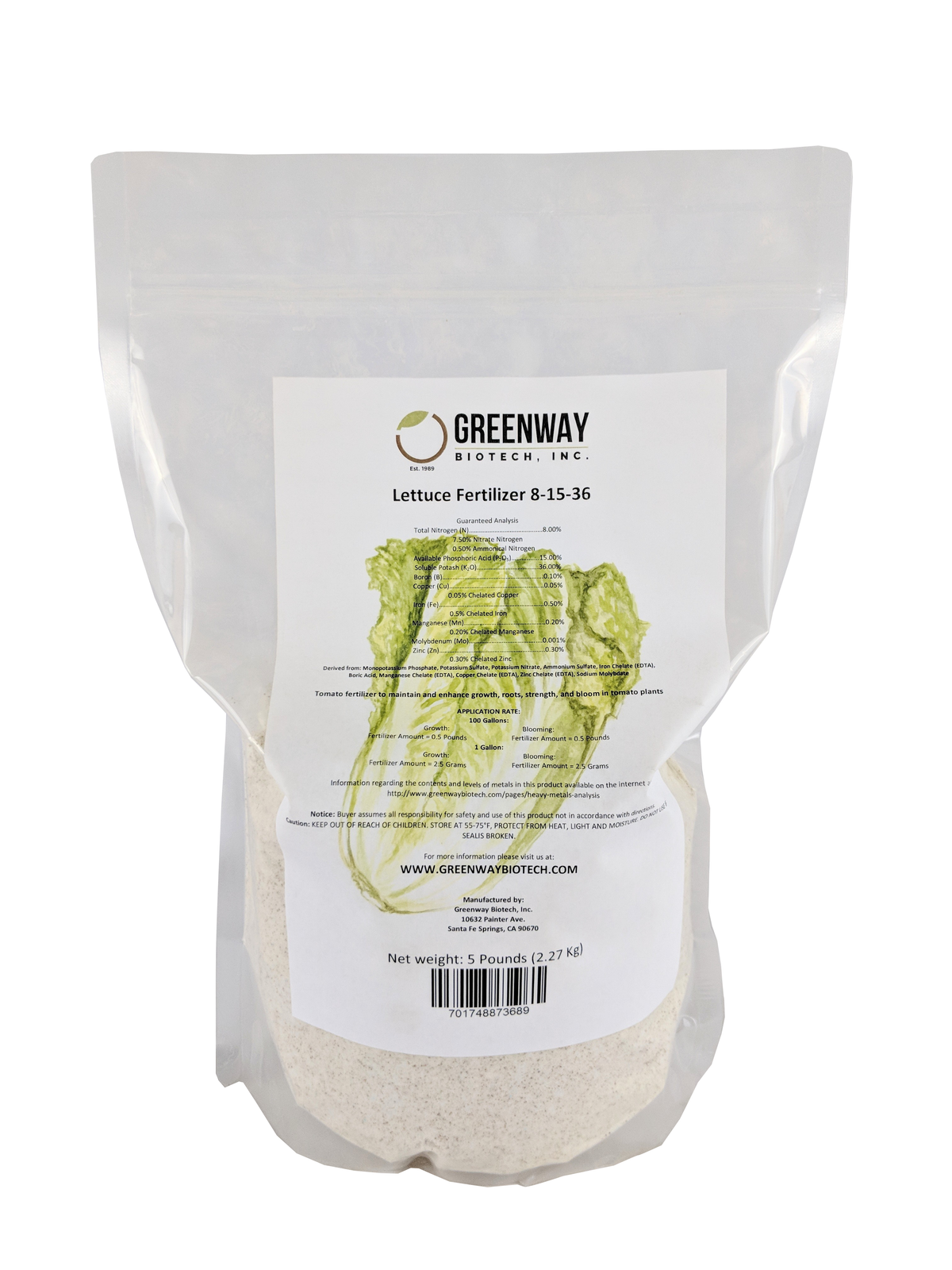 Lettuce Fertilizer 8-15-36 5 Pounds