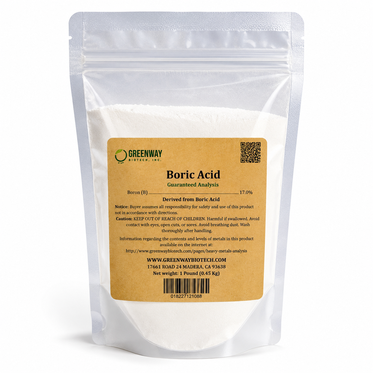 Organic Boric Acid Powder 1 Pound Packaging