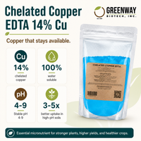 Chelated Copper EDTA 14% Cu fertilizer key stats: 14% copper, stable pH 4 to 9, water soluble
