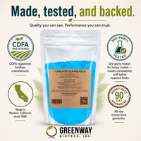 Chelated Copper EDTA 14% is CDFA registered, lab tested for heavy metals, made in Madera CA