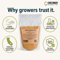 Chelated Iron EDTA 13%: CDFA registered, tested for heavy metals, California-made, guaranteed