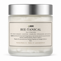 Greenway Biotech Bee-Tanical Face & Body Balm, 4 oz frosted glass jar with silver lid, on white background