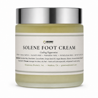 Greenway Biotech Solene Foot Cream, cooling peppermint, 4 oz frosted glass jar with silver lid on white background