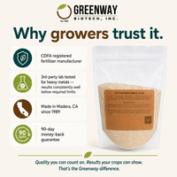 Lettuce Fertilizer 8-15-36 is CDFA registered and tested for heavy metals, made in Madera CA since 1989