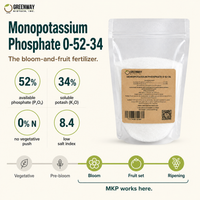 Monopotassium Phosphate 0-52-34 key stats: 52% phosphate, 34% potash, 0% nitrogen, low salt index