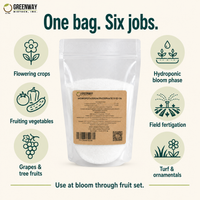 Monopotassium Phosphate 0-52-34 uses: flowering crops, fruiting vegetables, grapes, hydroponics, field, turf