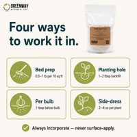 Bone Meal 3-15-0 application rates for garden beds, planting holes, bulbs, and side-dressing