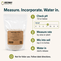 How to apply Bone Meal 3-15-0 - check soil pH, measure rate, incorporate into soil, and water in