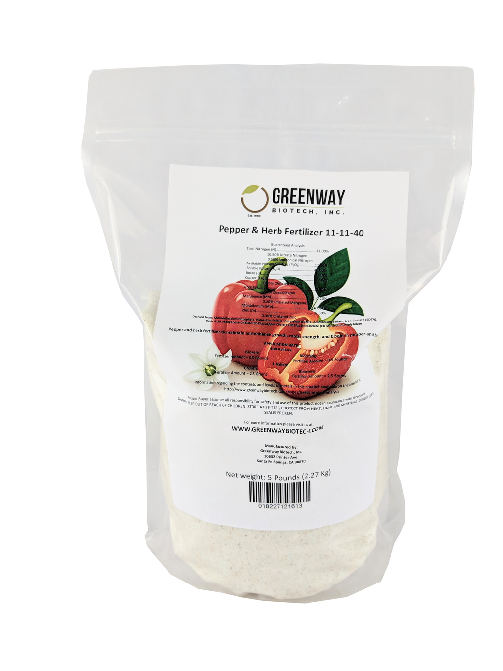 Pepper and Herb Fertilizer 11-11-40 Plus Micronutrients 100% Water Soluble 5 Pounds