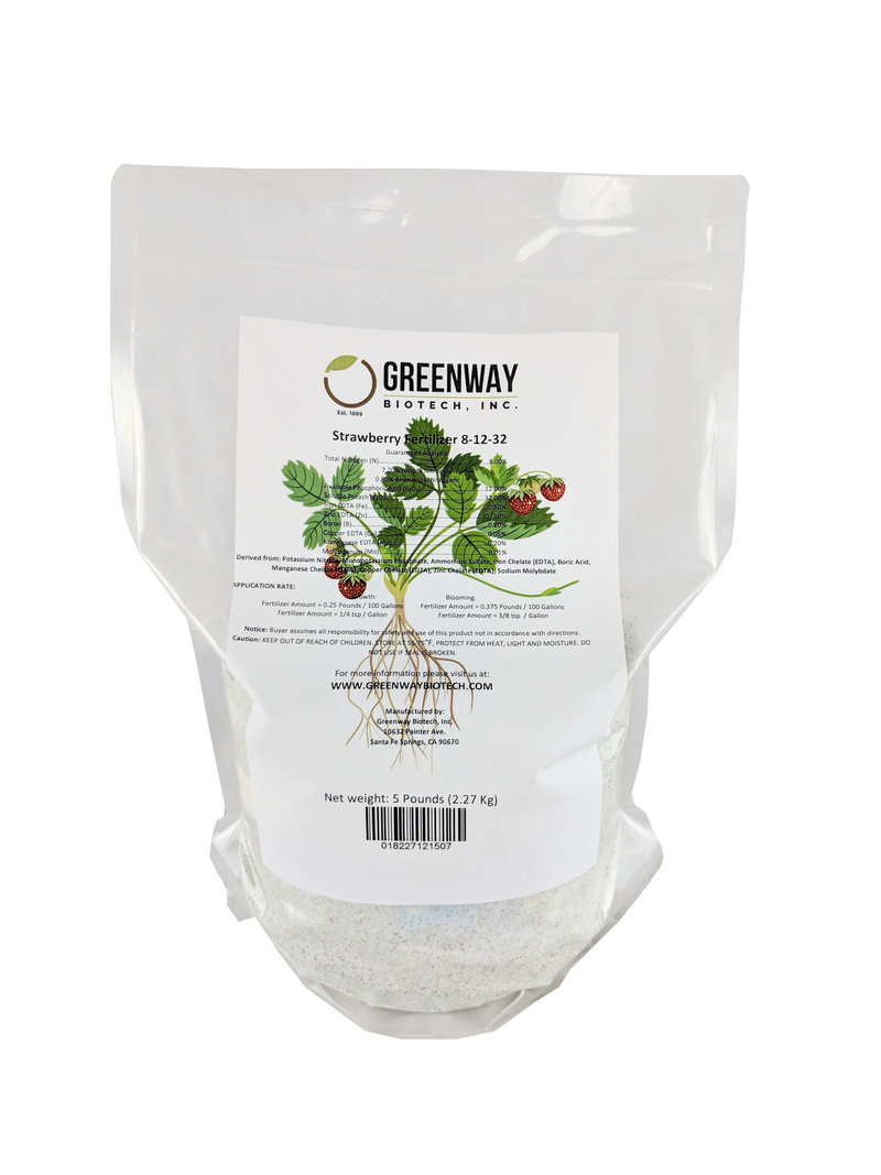 Strawberry Fertilizer 8-12-32 Plus Micronutrients 100% Water Soluble 5 Pounds